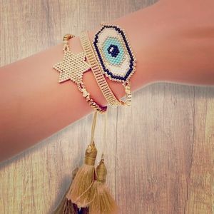 Evil Eye Star Miyuki Bracelet 3 pc Set Gold